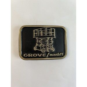 Vintage 1970s GROVE/MANLIFT Heavy Machinery Solid Bronze and Black Belt Buckle
